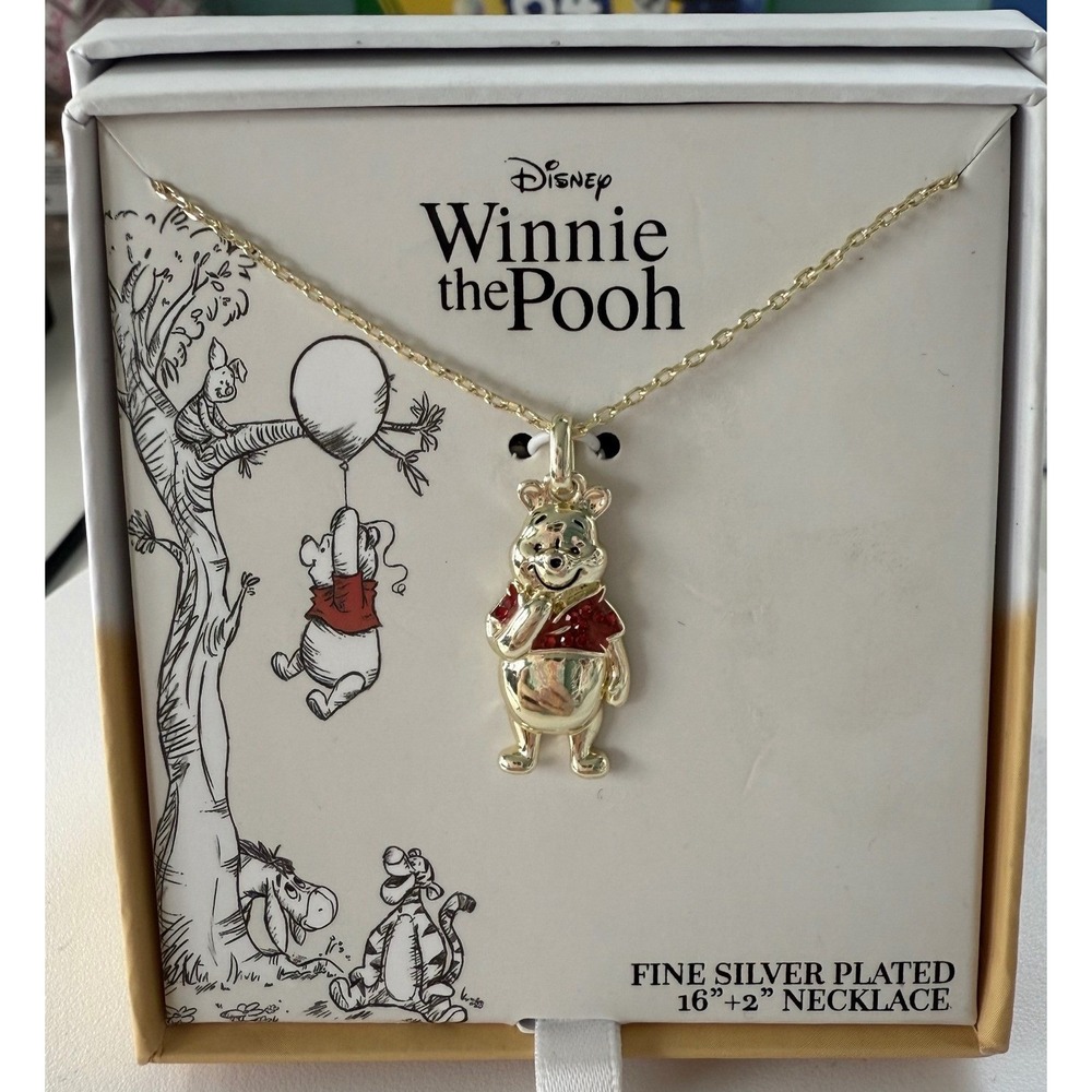 Disney Winnie the Pooh Gold Plated Necklace Red‎ Crystal Balloon Pendant NIB